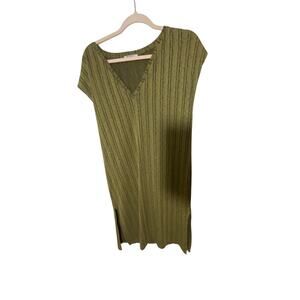 Zara Trafaluc Women's Shift Dress Gauzy Trapeze M Green Stripe Stretch Stripped